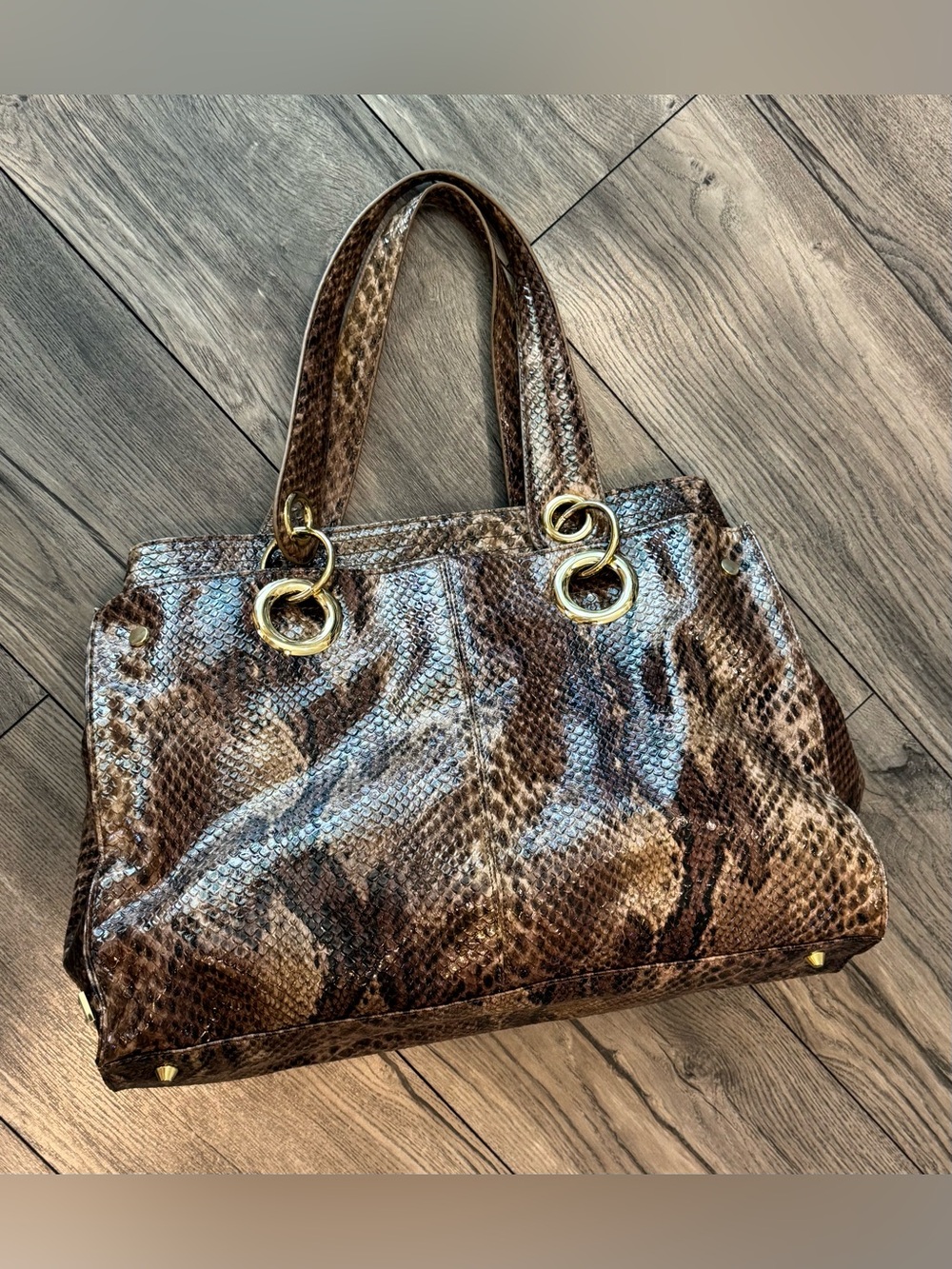 Steven by Steve Madden Brown Snakeskin Tote Shoulder Bag